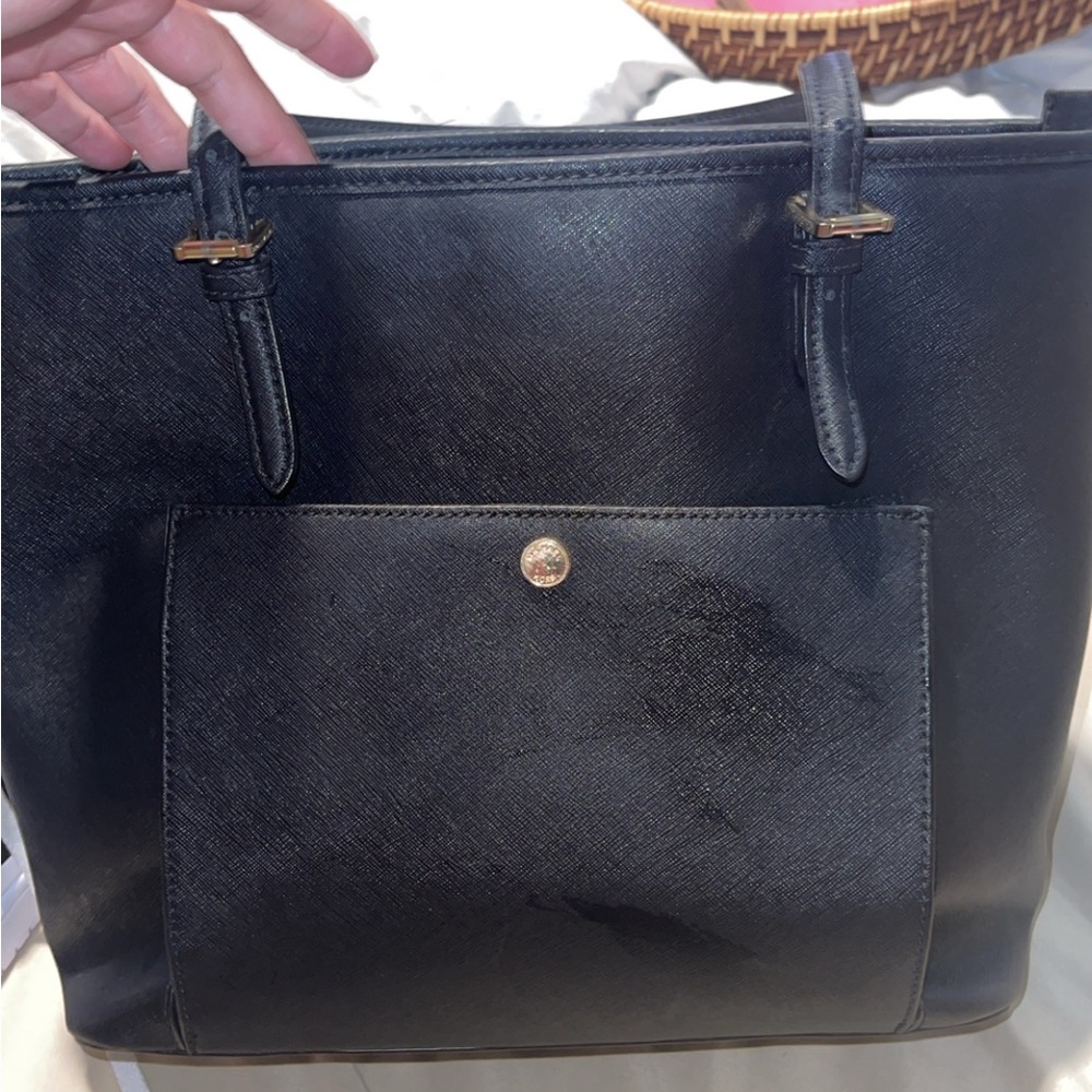 MICHAEL Michael Kors Black Leather Tote with Gold Hardware